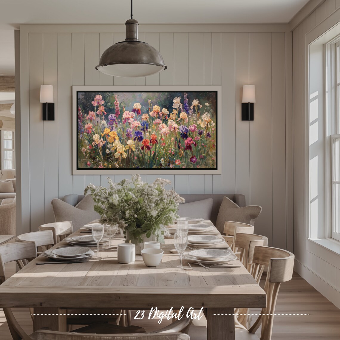 Colorful Iris Flower Garden Pastel Blooms Impressionist Art Poster - Image 2