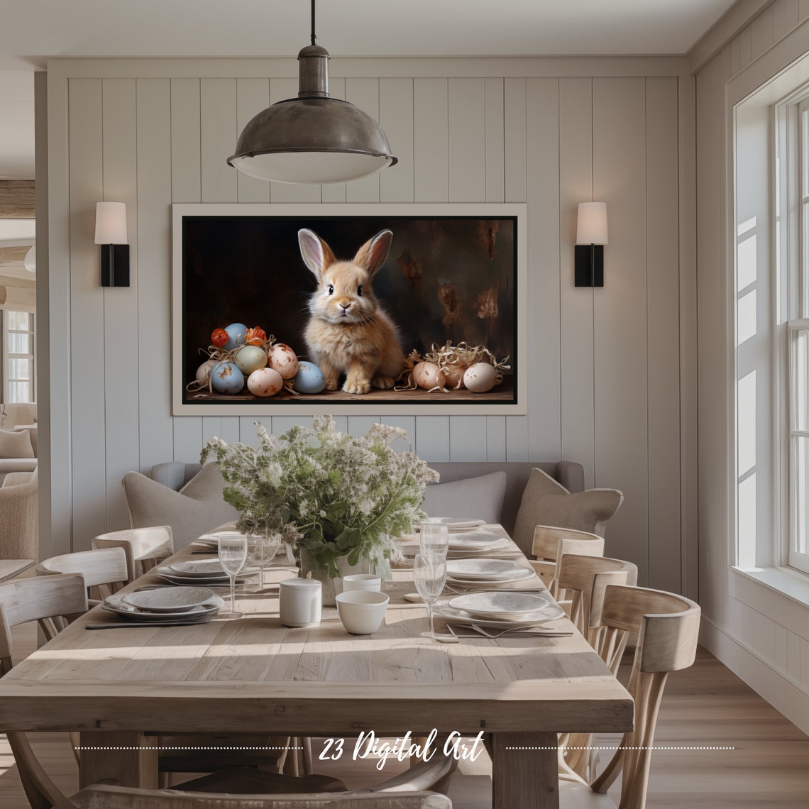 Frame Tv Art Rustic Oil Painting Of Easter Bunny Beautiful Easter Eggs Frame Tv Art Easter Spring Collections 103 - Image 3