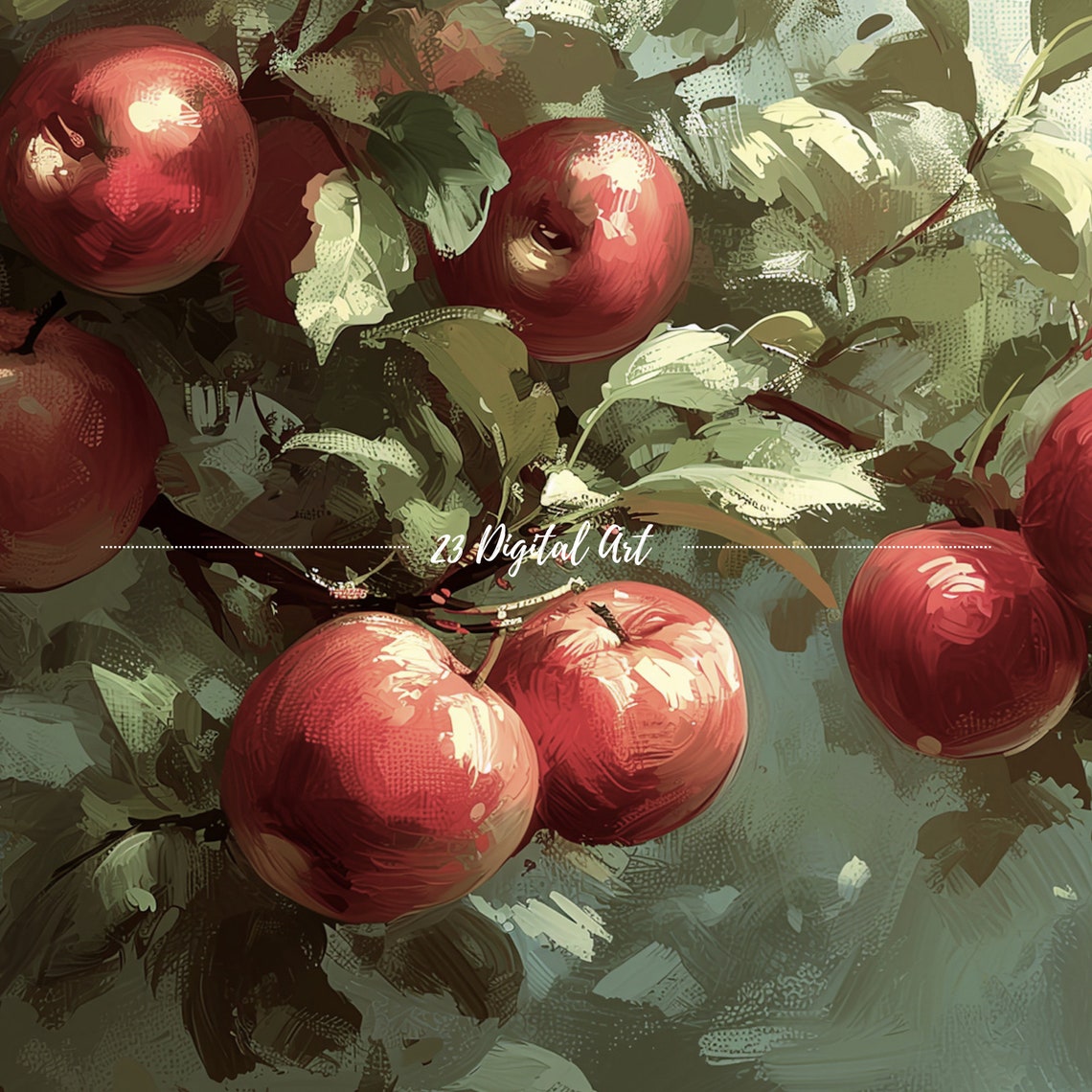 Rustic Red Apples Orchard Branch Harvest Oil Painting Art Print - Image 3
