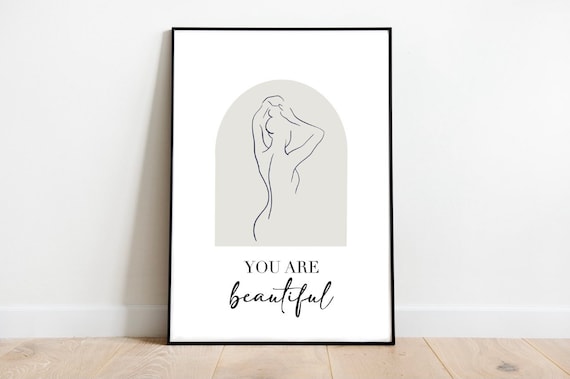 You Are Beautiful One Line Body Art Empowerment Message Wall Art
