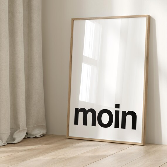 Moin Minimalist Black And White Typography German Greeting Wall Art
