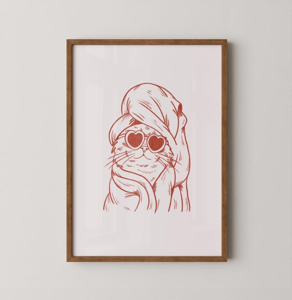 Cool Cat Funny Cat Art Print, Gift Lover