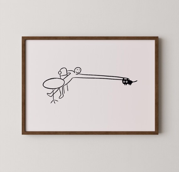 Pet The Cat Minimalist Line Drawing Funny Cat Owner Gift Poster