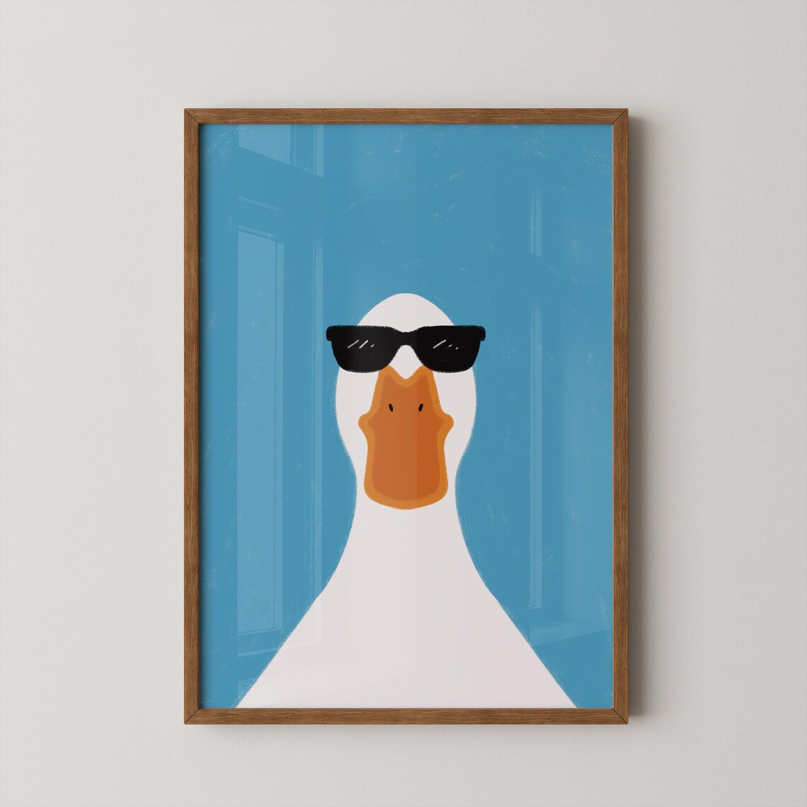 Cool Duck Wearing Sunglasses Funny Minimalist Blue Animal Wall Art