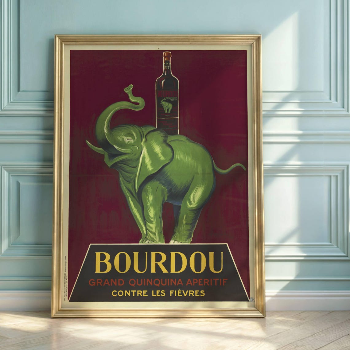 Bourdou Quinquina Aperitif Green Elephant Vintage French Ad Poster