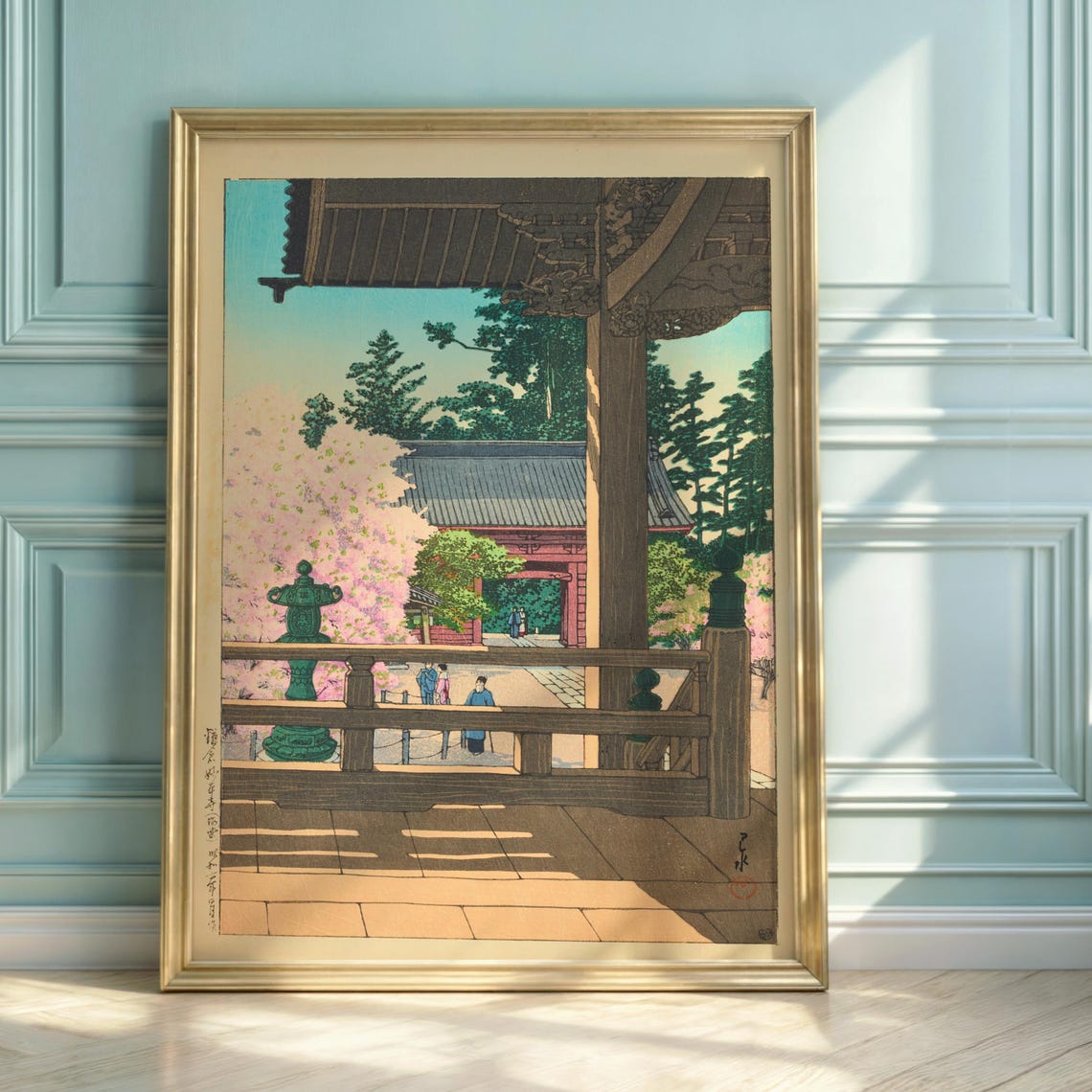 Hasui Kawase Kamakura Temple Spring Cherry Blossom Woodblock Poster