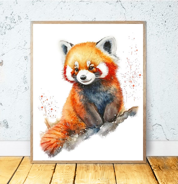 Red Panda Watercolor Art Print, Wildlife Decor