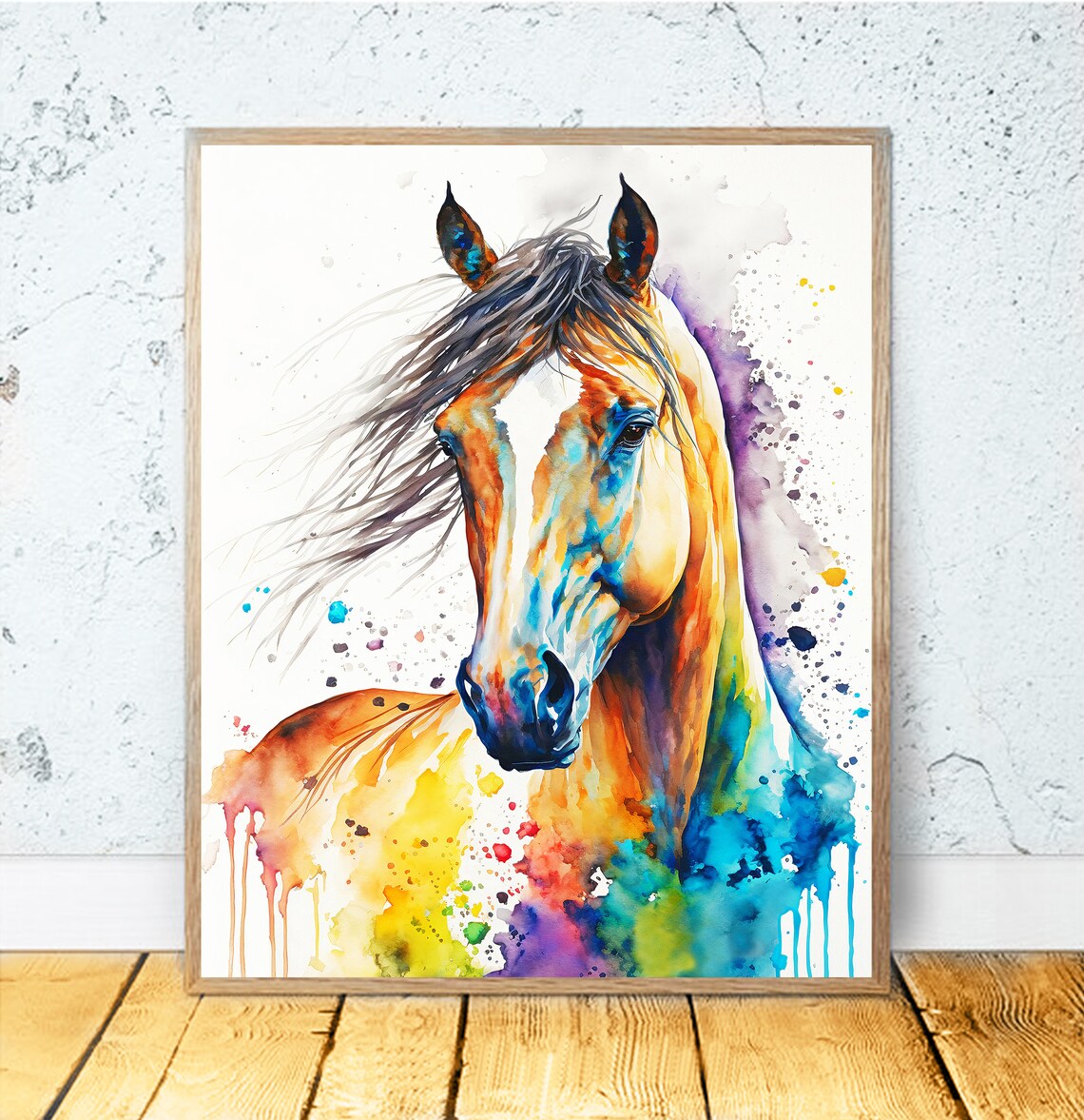 Watercolor Horse Art Print, Colorful Animal Decor