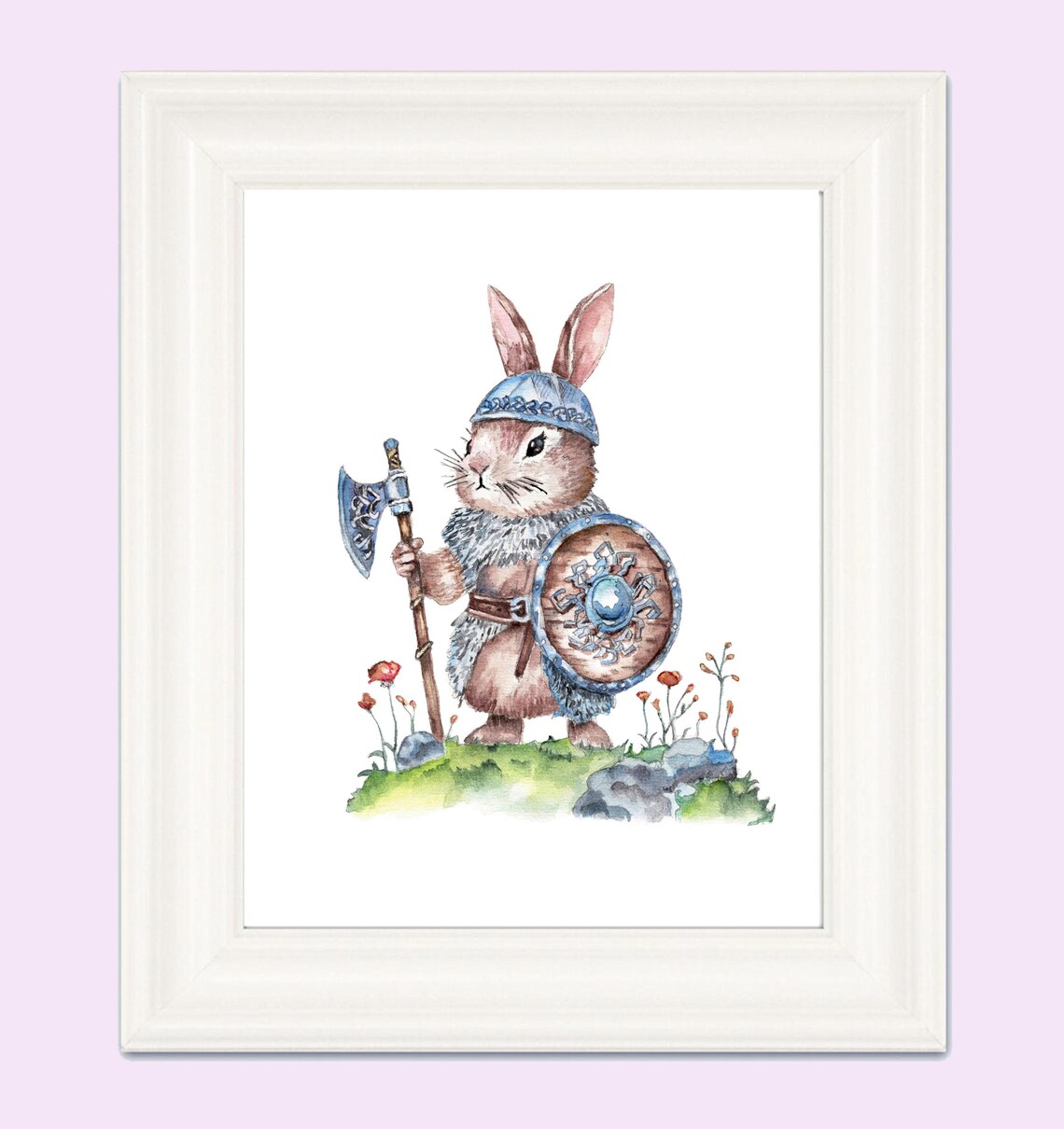 Viking Bunny Funny Bunny Print Cute Animal Print Whimsical Bunny Painting Funny Animal Print Funny Animal Art Gift Pet Portrait Cute Art - Image 2