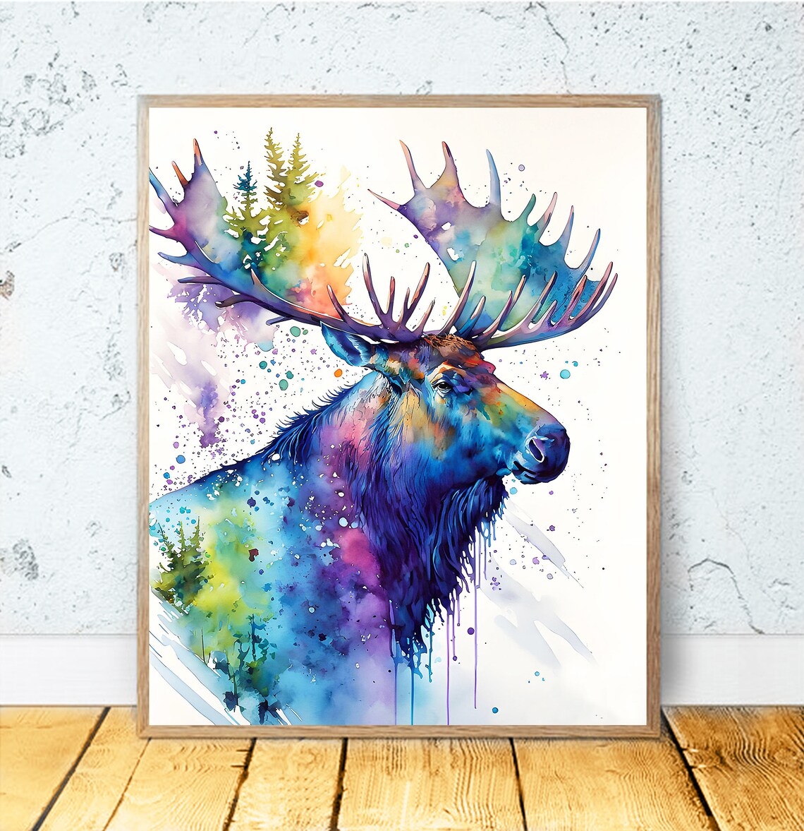 Watercolor Moose Art Print, Wildlife Animal Decor