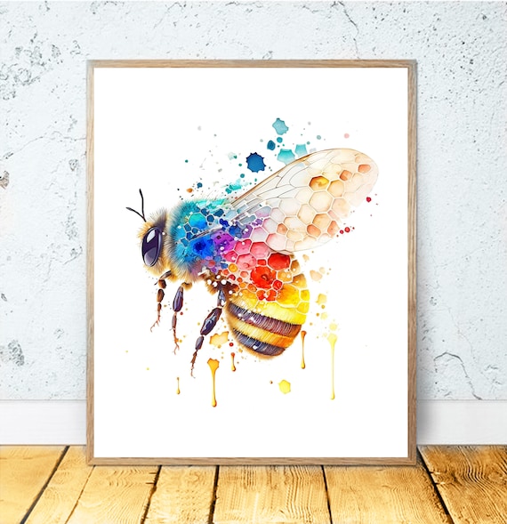 Watercolor Bee Art Print, Minimalist Nursery Decor