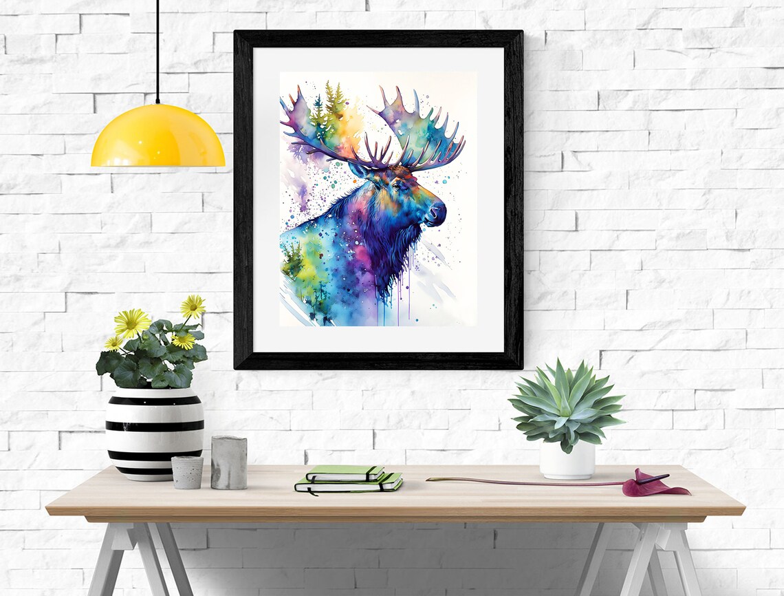 Watercolor Moose Art Print, Wildlife Animal Decor - Image 2