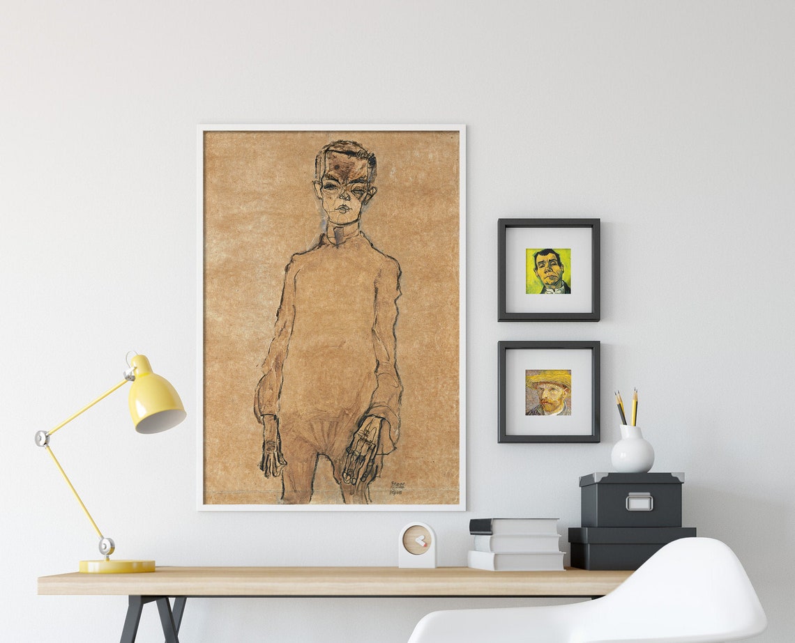 Egon Schiele Self Portrait 1910 Expressionist Sketch Art Poster - Image 4