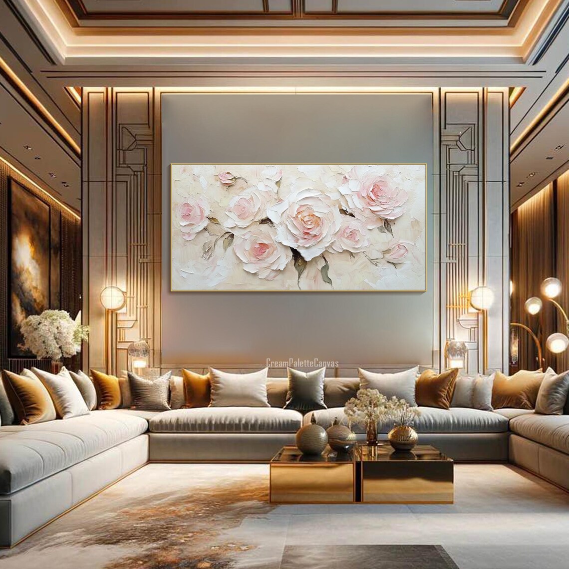 Blush Pink Roses 3D Textured Oil Painting Romantic Floral Wall Art - Image 2