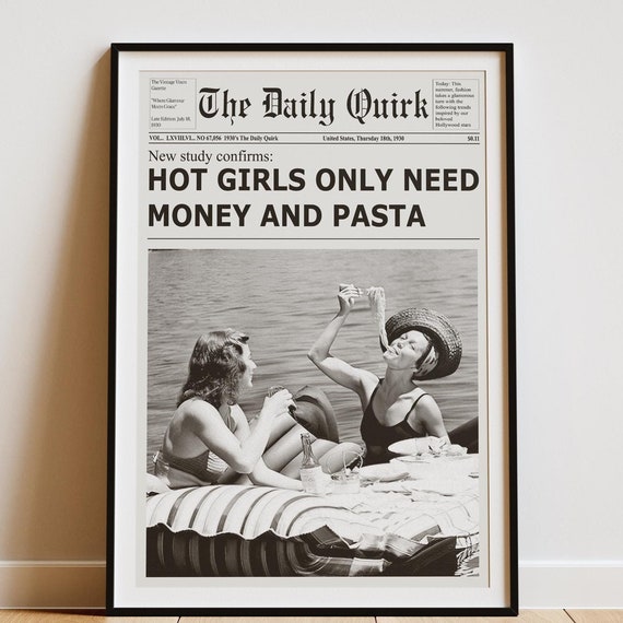 Pasta Newspaper Print, Vintage Dorm Room Decor