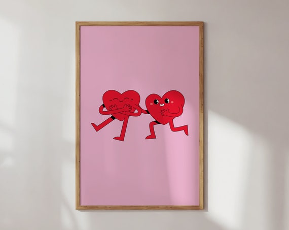 Cute Retro Hearts Print, Preppy Valentine Decor