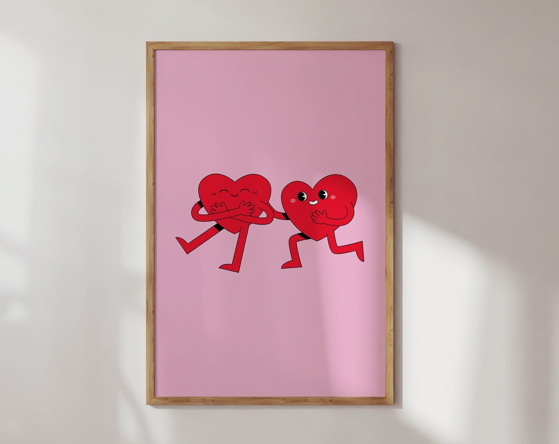 Cute Retro Hearts Print, Preppy Valentine Decor