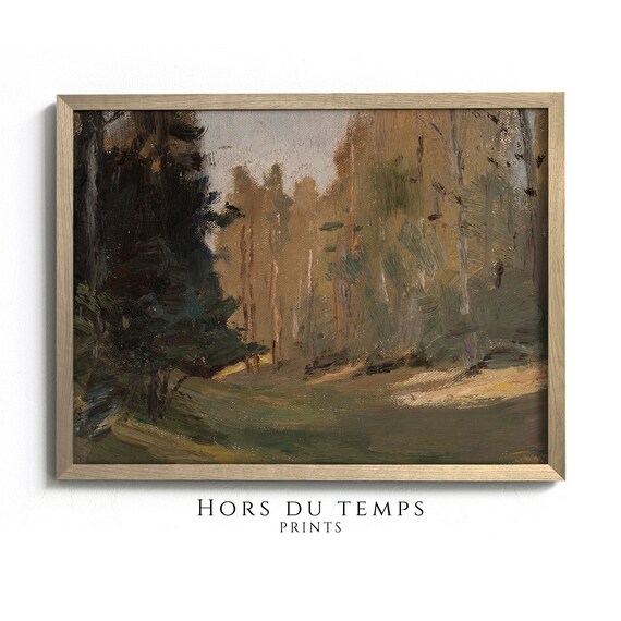 Moody Dark Forest Interior Impressionist Vintage Painting Poster