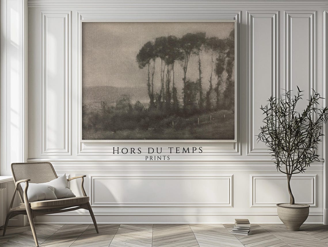 Tall Poplar Trees in Mist Sepia Tone Vintage Landscape Art Print - Image 2