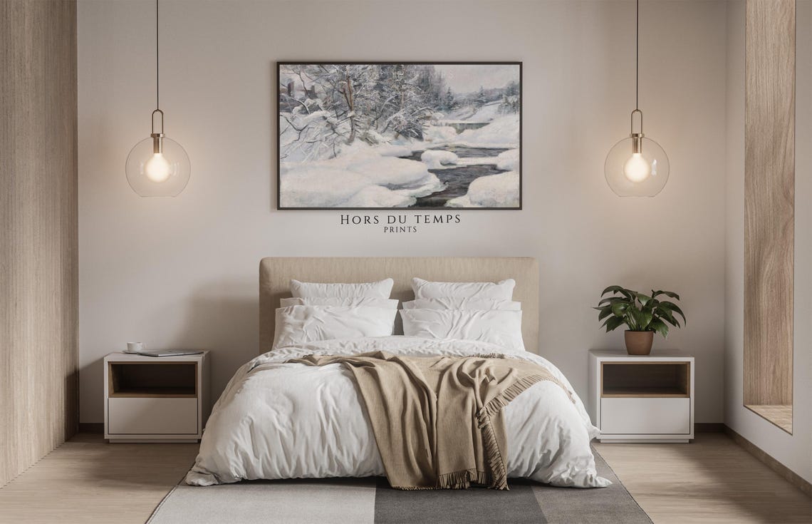 Winter River with Snow Covered Branches Vintage Landscape Poster - Image 2