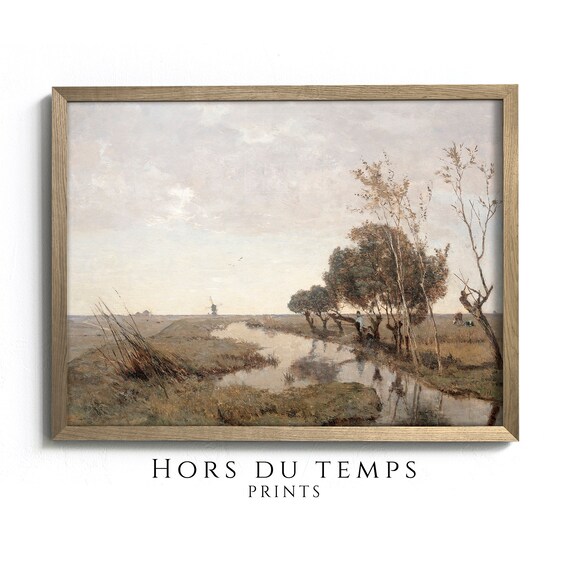 Muted Autumn Meadow Moody Countryside River Art Vintage Rustic Wall Decor Hors Du Temps Prints
