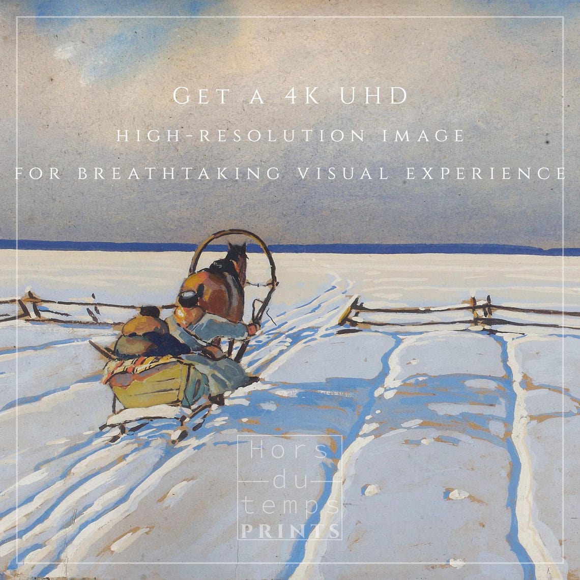 Horse Drawn Sleigh Crossing Snowy Fields Vintage Winter Poster - Image 2