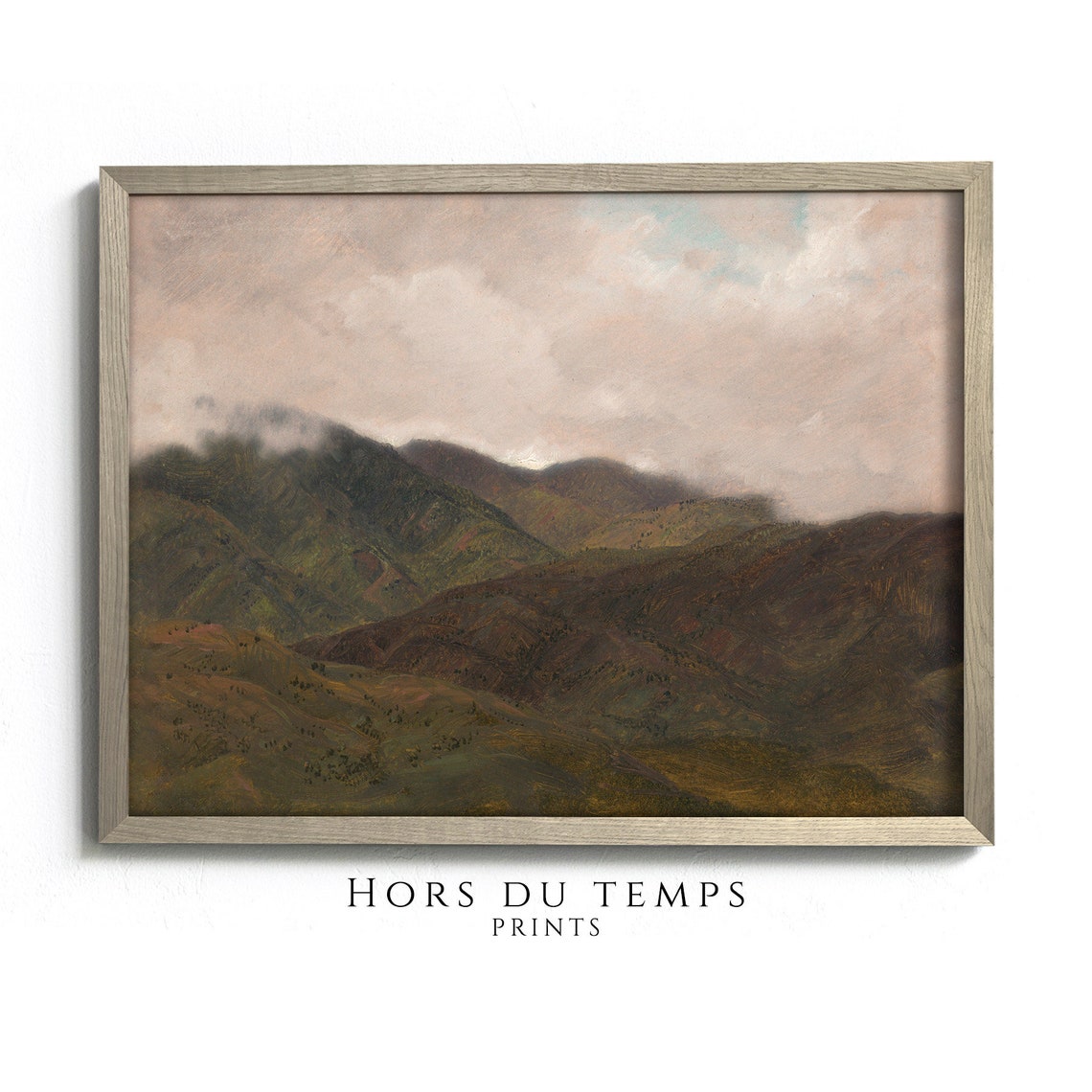 Misty Mountain Hills Cloudy Sky Muted Vintage Landscape Poster