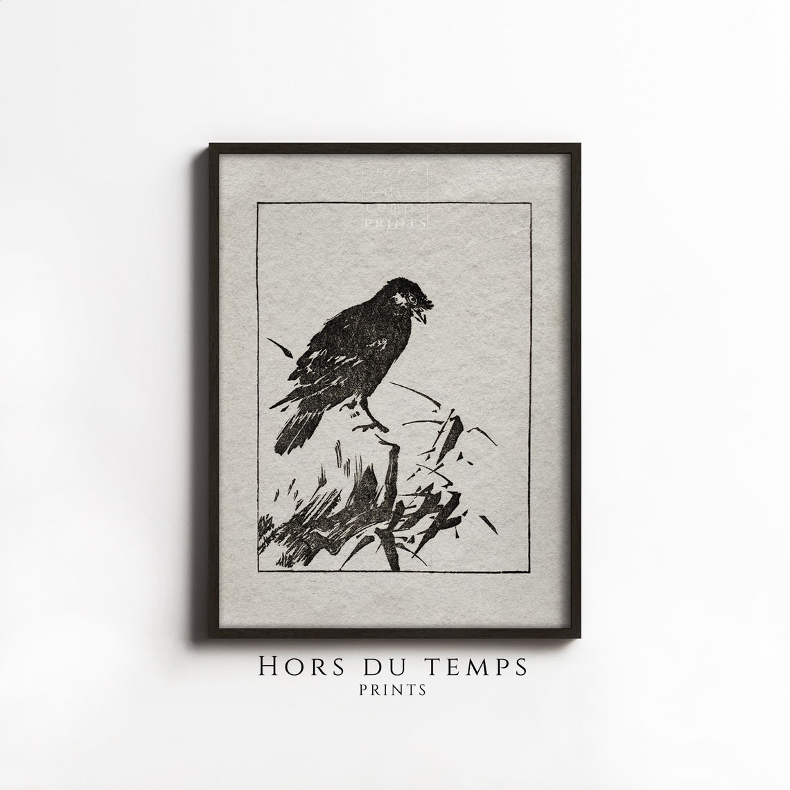 Black Crow Woodblock Bird Artwork Japanese Style Vintage Poster