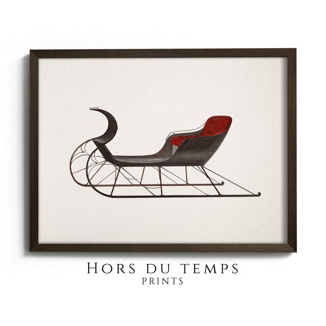 Vintage Black Sleigh Red Seat Elegant Winter Illustration Poster