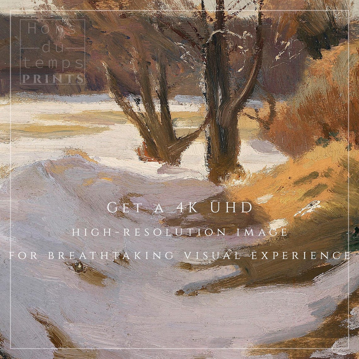 Snowy Farm with Thatched Hut in Golden Winter Light Vintage Poster - Image 2