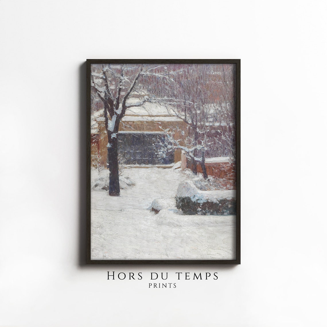 Snow Covered Courtyard Bare Trees Impressionist Winter Poster
