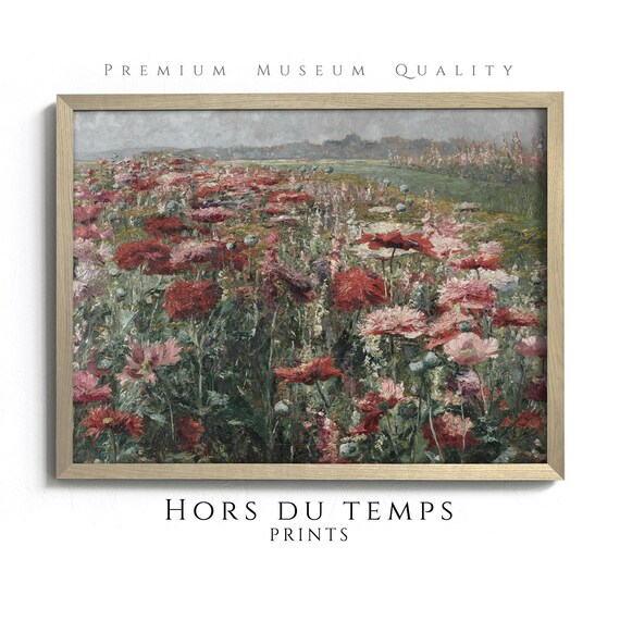 Red Poppy Flower Field Blooming Wildflowers Impressionist Art Poster