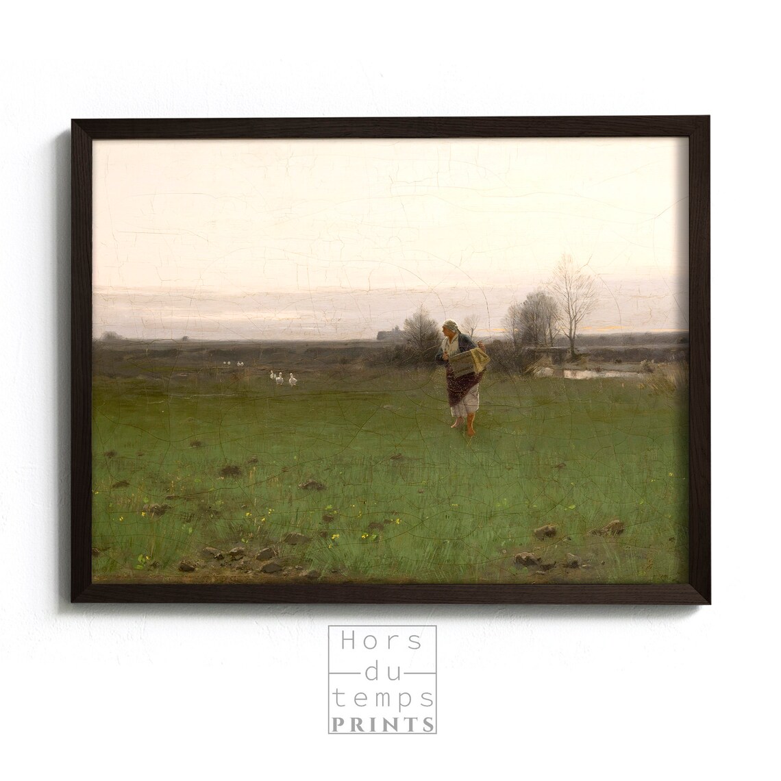 Peasant Woman Crossing Green Field at Dusk Vintage Oil Painting Poster - Image 2