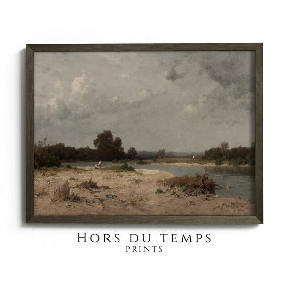 Muted River Landscape Painting Village Farmhouse Vintage Art Hors Du Temps Prints