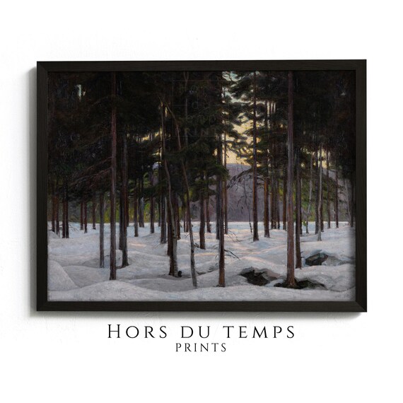 Moody Snowy Forest Landscape Painting Muted Winter Tones Rustic Country Christmas Vintage Art Hors Du Temps Prints