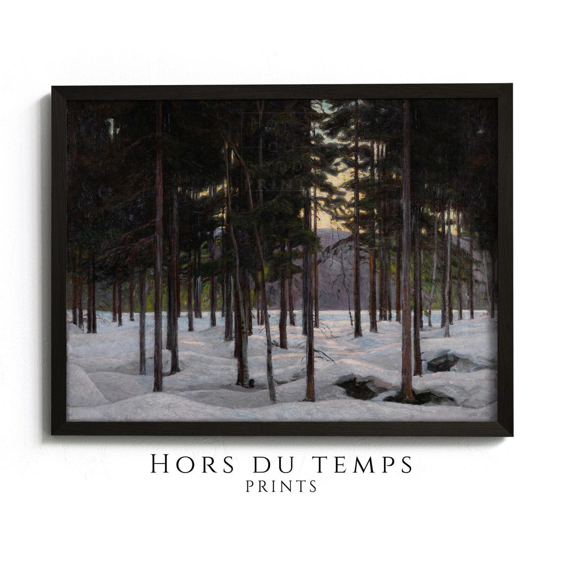 Dark Snowy Pine Forest at Dusk Moody Winter Landscape Poster