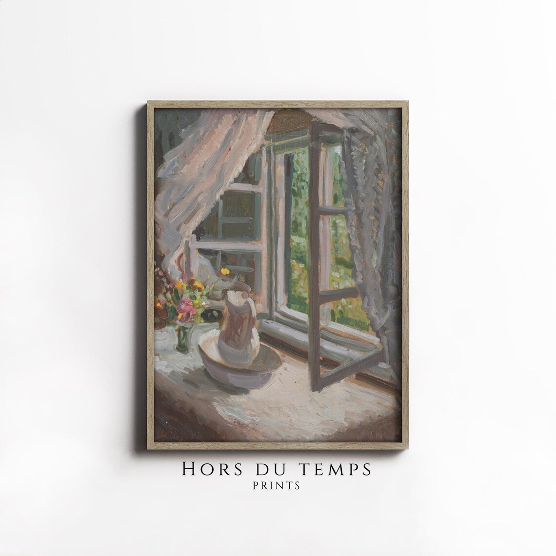 Sunlit Cottage Window Flowers Vintage Still Life Oil Painting Poster