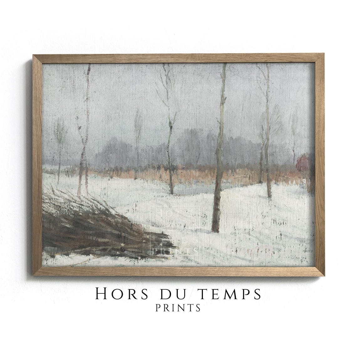 Misty Winter Field with Tall Bare Trees Tonal Landscape Poster