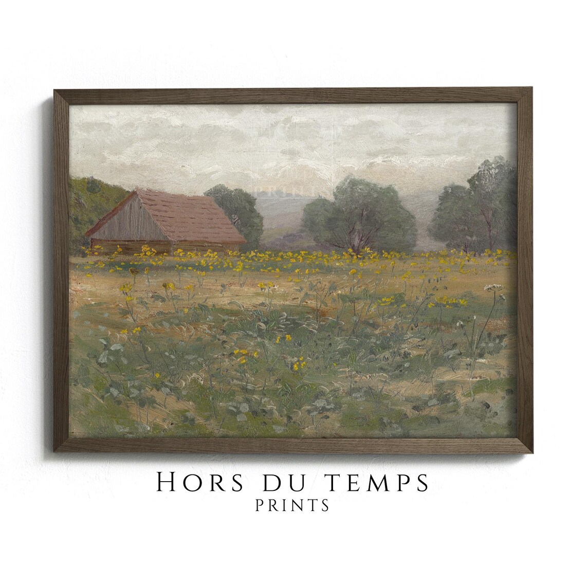 Rustic Red Roof Barn Yellow Wildflower Field Vintage Landscape Poster