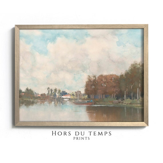 Soft Pastel Lake Landscape Painting Vintage Art Rustic Farmhouse Aesthetic Hors Du Temps Prints