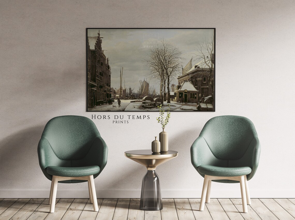 Winter Harbor Street Tall Ships Vintage European Cityscape Poster - Image 2