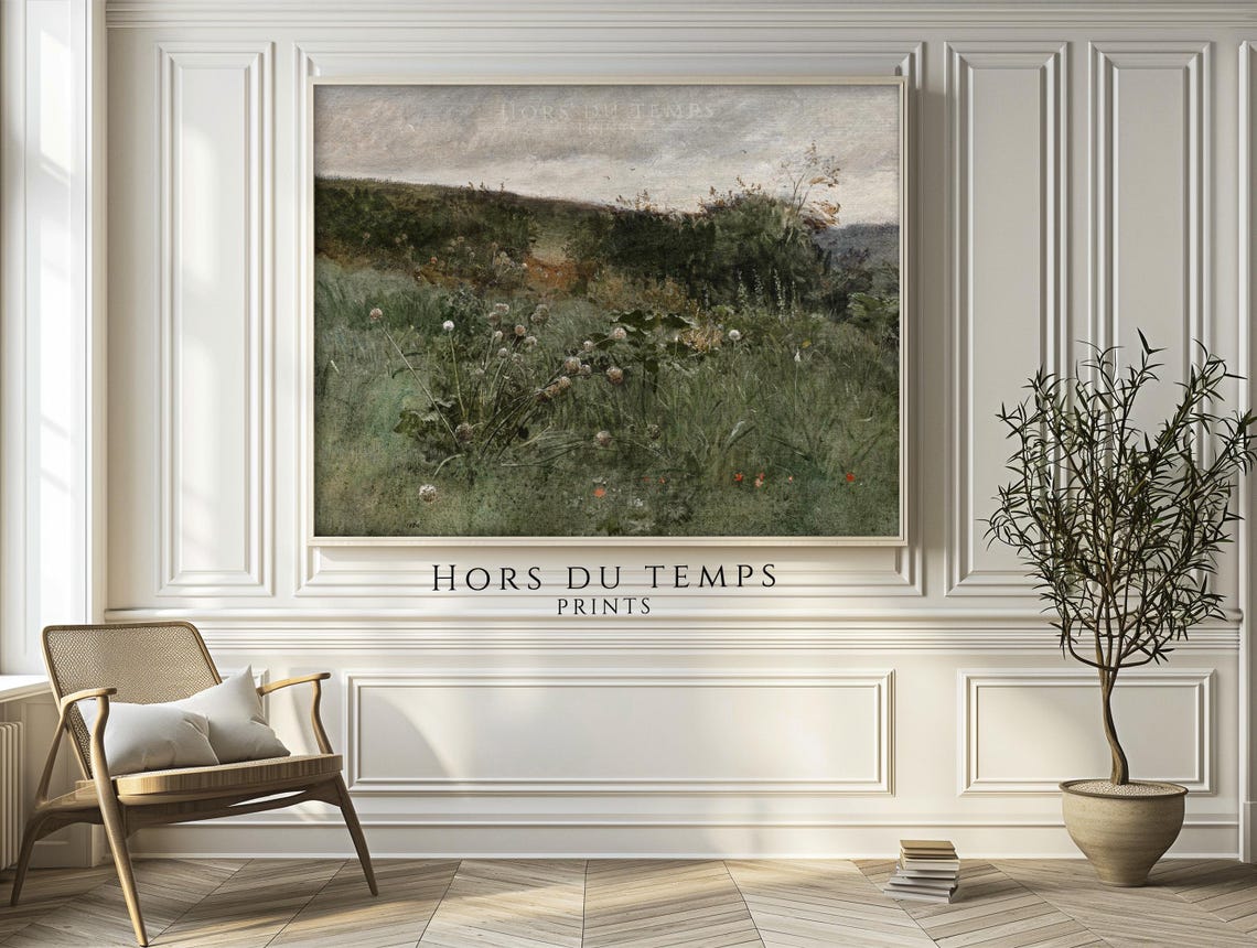 Wildflower Meadow Seed Heads Birds Overcast Sky Vintage Art Poster - Image 2