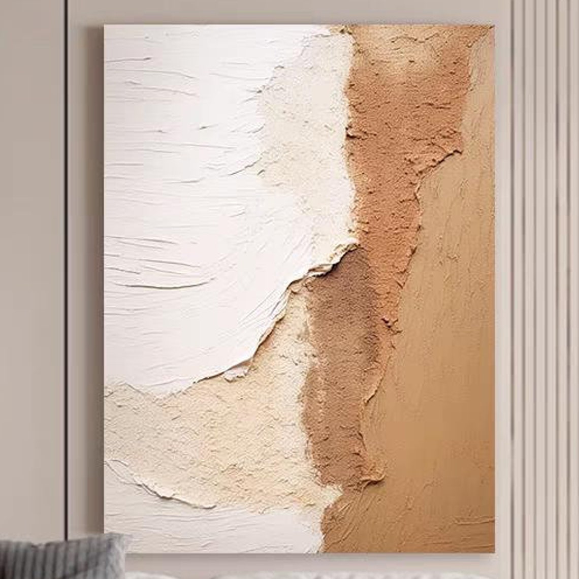 Neutral White and Tan Minimal Two-Tone Abstract Texture Poster
