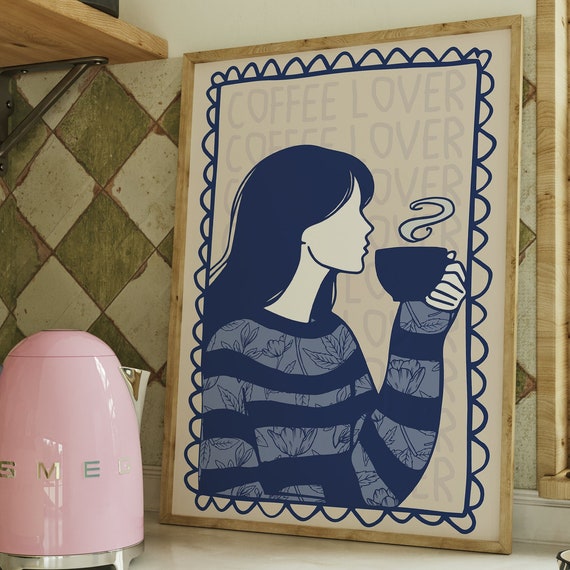Woman Drinking Coffee Art Boho Art Minimalist Prints Coffee Bar Art Boho Minimalist Wall Decor Physical Poster Print Shipped To You