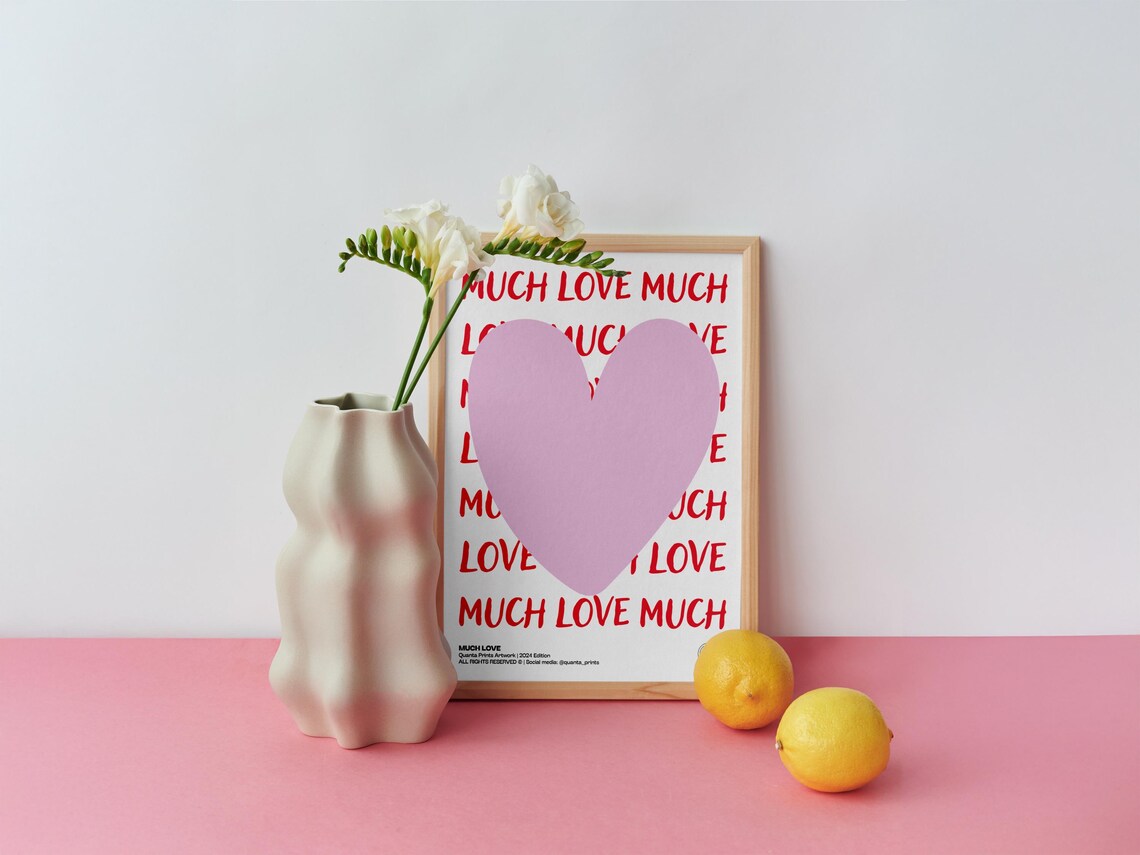 Much Love Pink Heart Typography Playful Romantic Love Quote Poster - Image 3