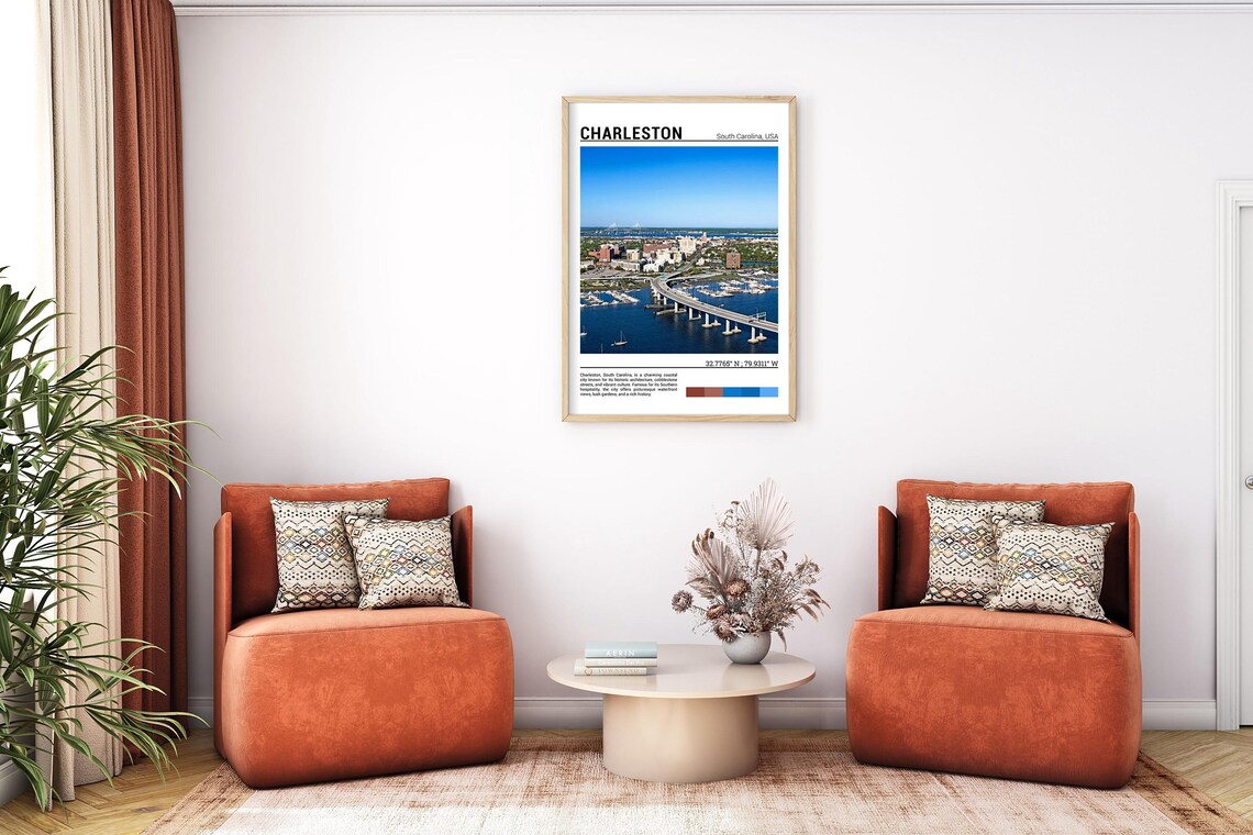 Charleston South Carolina Harbor Bridge Marina Skyline Travel Poster - Image 7