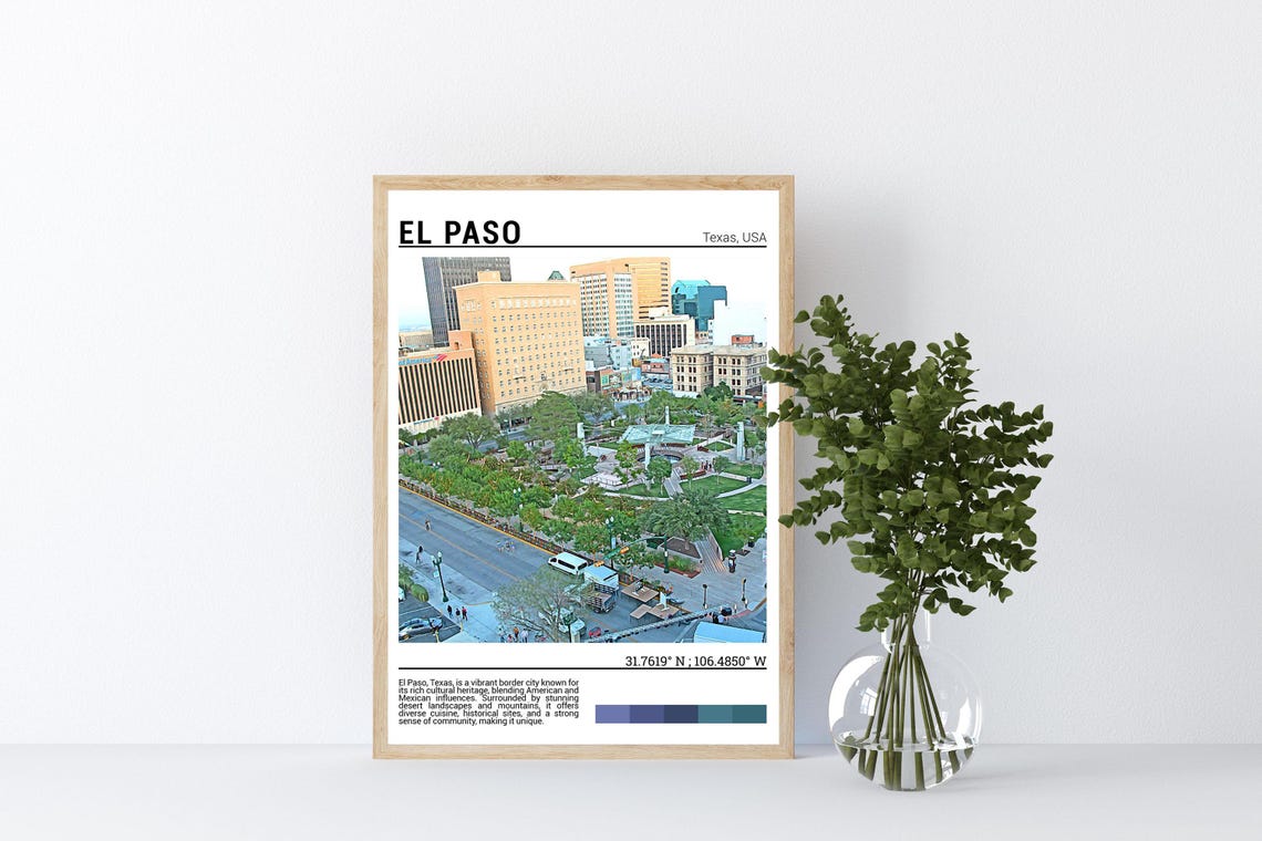 El Paso Texas Downtown Plaza Aerial View Sun City Architecture Poster - Image 4