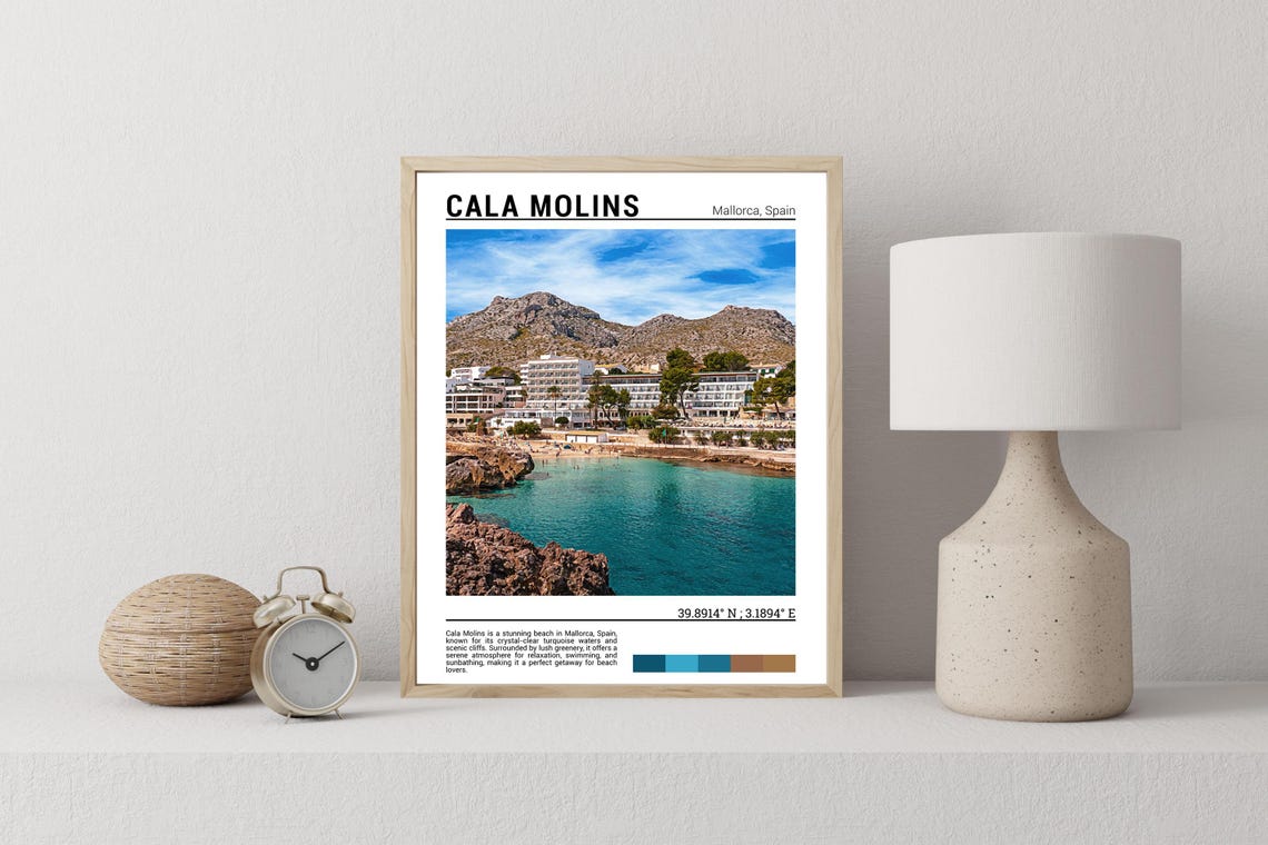 Cala Molins Mallorca Turquoise Cove Beach Mountains Travel Poster - Image 2