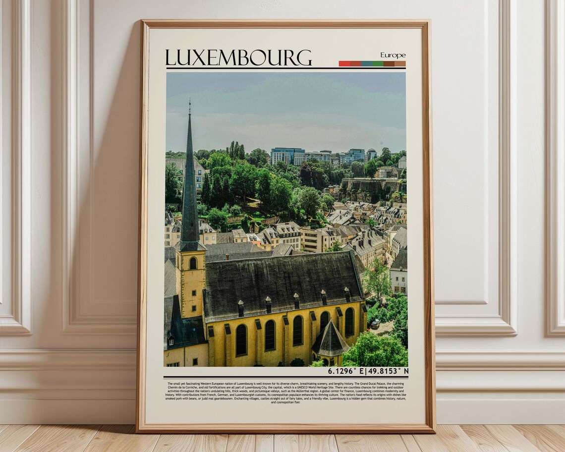 Luxembourg Old Town Church Spire Rooftops Europe Travel Photo Poster
