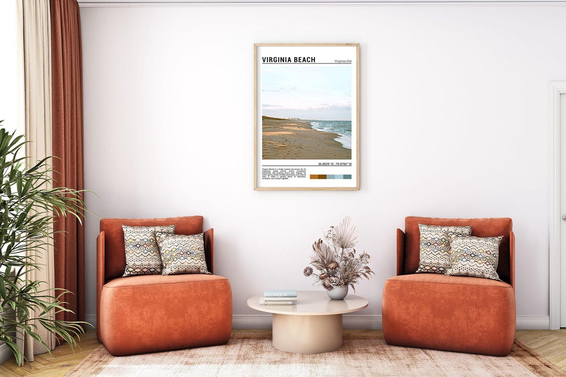 Virginia Beach Oceanfront Sandy Shore Waves Golden Light Poster - Image 7